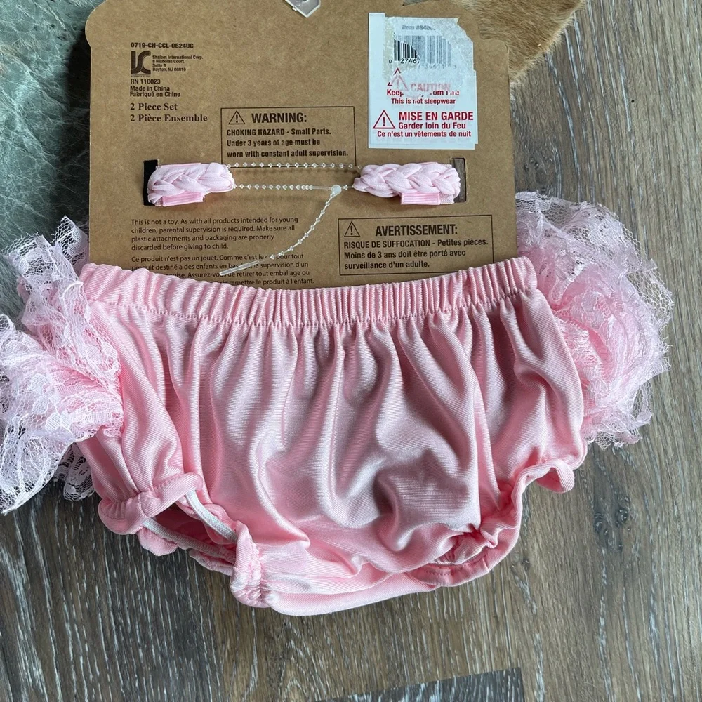 So Dorable Pink Lace Ruffle Diaper Cover Set with Bow